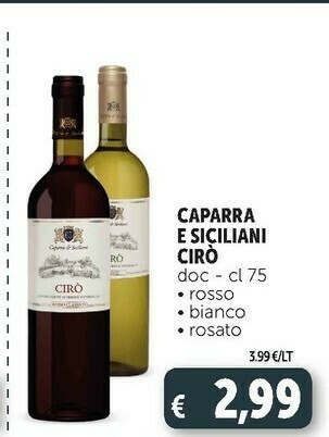 Deco Supermercati Caparra e siciliani cirò doc rosso offerta