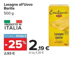 Carrefour Lasagne all'Uovo Barilla offerta