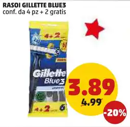 PENNY Rasoi gillette blue3 conf. da 4 pz + 2 gratis offerta