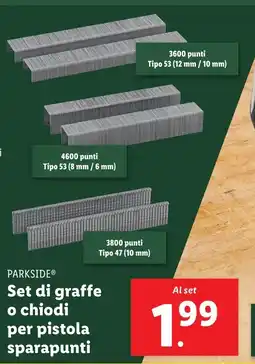 Lidl PARKSIDE Set di graffe o chiodi per pistola sparapunti offerta