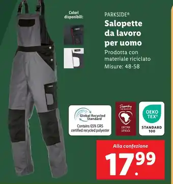 Lidl PARKSIDE Salopette da lavoro per uomo offerta