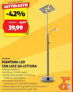 ALDI Casalux piantana led con luce da lettura offerta