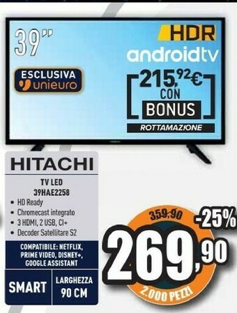 Unieuro Tv led 39hae2258 offerta