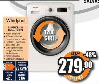 Unieuro Lavatrice slim fwsg61251bitn offerta