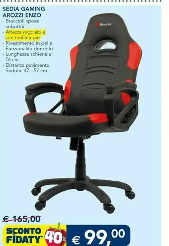 Esselunga Arozzi enzo sedia da gaming per pc seduta imbottita offerta