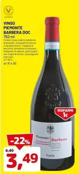 DPiù Vinsù piemonte barbera doc offerta