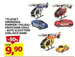 DPiù Playset emergenza pompieri / polizia / protezione civile - auto, elicottero con luci e suoni offerta