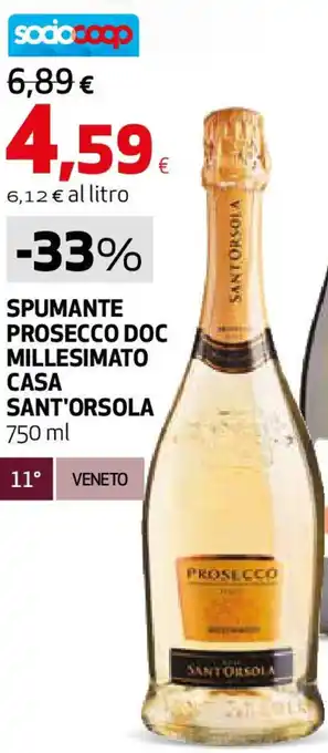 Extracoop Spumante prosecco doc millesimato CASA SANT'ORSOLA offerta