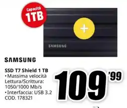 MediaWorld SAMSUNG SSD T7 Shield 1 TB offerta