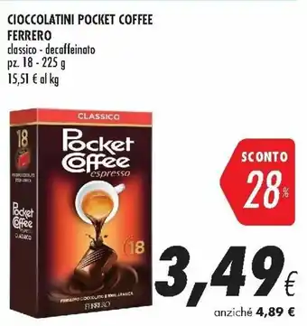 Coop Pocket Coffee Cioccolatini Ferrero 18 pz. 225 g offerta