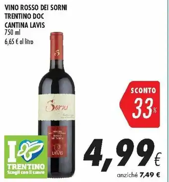Coop Vino Rosso Dei Sorni Trentino DOC Cantina Lavis 750ml offerta