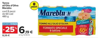 Carrefour Tonno all'Olio d'Oliva Mareblu offerta