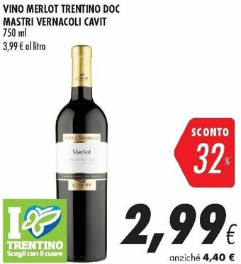 Coop Vino Merlot Trentino DOC Mastri Vernacoli Cavit 750ml offerta