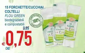 MD Discount Flou green 15 forchette / cucchiai coltelli biodegradibili e composibili offerta