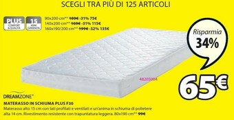 JYSK Dreamzone materasso in schiuma plus f30 offerta