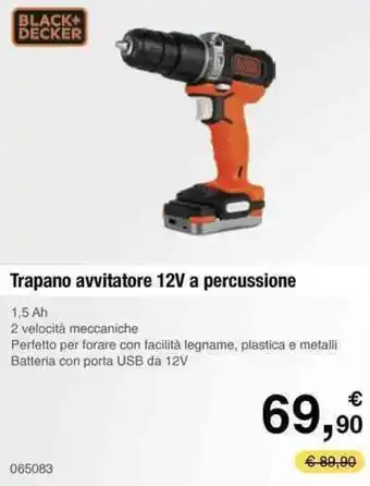 Black+Decker Trapano avvitatore 12V a percussione