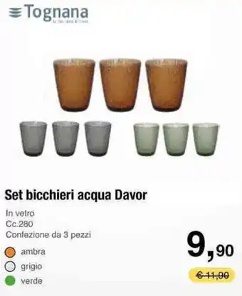 Handy fai da te Tognana Set bicchieri acqua Davor Cc.280 3 pezzi offerta