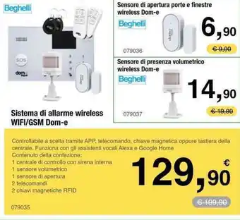Handy fai da te Beghelli Sistema di allarme wireless WIFI/GSM Dom-e offerta