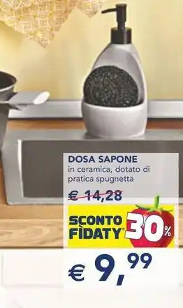 Esselunga Dosa sapone in ceramica, dotato di pratica spugnetta offerta