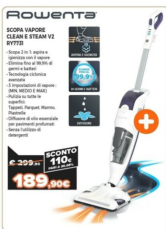 Expert Ry7731 clean & steam revolution, scopa lavapavimenti a vapore, aspira e igienizza contemporaneamente, elimina germi e batteri offerta