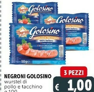 Golosino pollo e tacchino teneri würstel dal gusto delicato 100 g(ml)