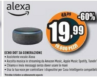 Unieuro Alexa echo dot 3a generazione offerta