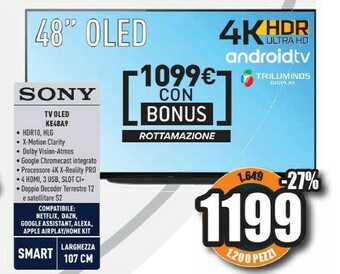 Unieuro Ke-48a9 - tv oled 48 pollici, android tv 4k hdr ultra hd con processore x1 ultimate e acoustic surface audio (modello 2020, n offerta