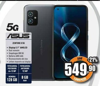Unieuro Zenfone 8 15 cm (5.9") doppia sim android 11 5g usb tipo-c 8 gb 128 gb 4000 mah nero offerta