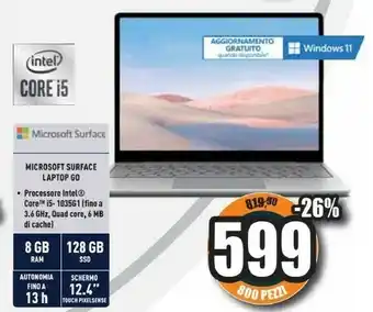 Unieuro Surface laptop go computer portatile 31,6 cm (12.4") touch screen intel® core™ i5 di decima generazione 8 gb lpddr4x-sdram 12 offerta