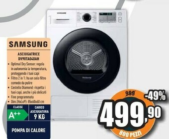 Unieuro Dv90ta040ah asciugatrice libera installazione caricamento frontale 9 kg a++ bianco offerta