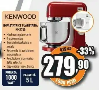 Unieuro Electronics kmx750ar robot da cucina 5 l rosso, acciaio inossidabile 1000 w offerta