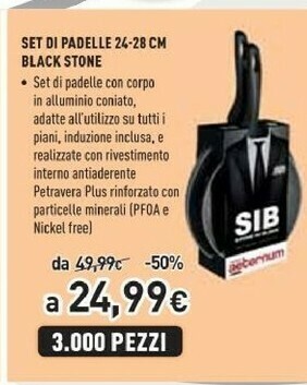 Unieuro Set di padelle 24-28 cm black stone offerta