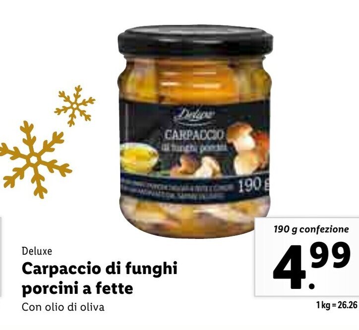 Deluxe Carpaccio di Funghi Porcini a fette offerta di Lidl