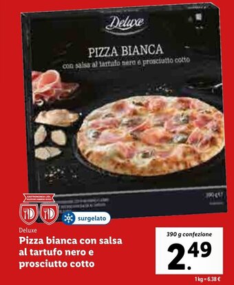 Lidl Deluxe Pizza Bianca con Salsa Al Tartufo Nero e Prosciutto Cotto 390 g offerta