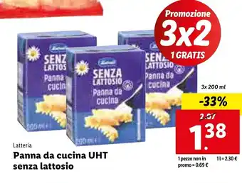 Lidl Latteria Panna da cucina UHT senza lattosio 3x 200ml offerta
