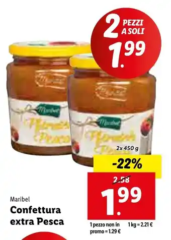 Lidl Maribel Confettura extra Pesca 2x 450g offerta