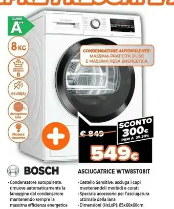 Expert Serie 6 wtw85t08it asciugatrice libera installazione caricamento frontale bianco 8 kg a++ offerta