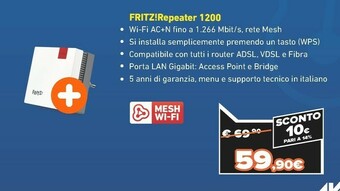 Expert Avm fritz!repeater 1200 866 mbit/s bianco offerta