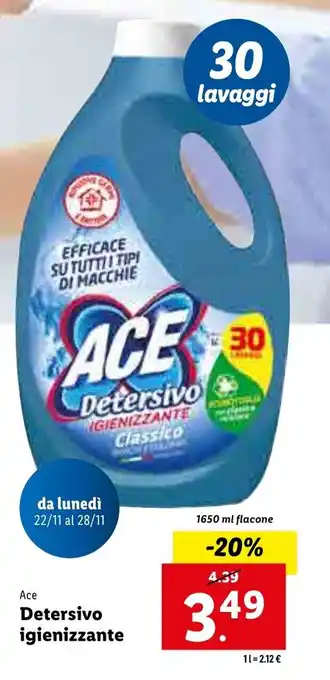 Lidl Ace Detersivo igienizzante 1650 ml offerta