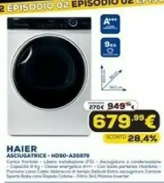 Euronics I-pro series 7 hd90-a3s979 asciugatrice libera installazione caricamento frontale 9 kg a+++ bianco offerta