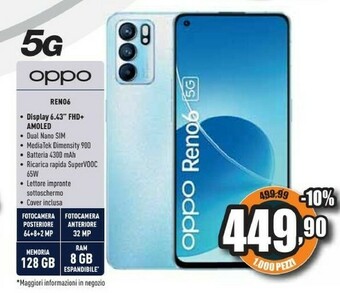 Unieuro Reno 6 128 gb 16,3 cm (6.43") sim singola android 11 4g usb tipo-c 8 gb 4310 mah blu offerta