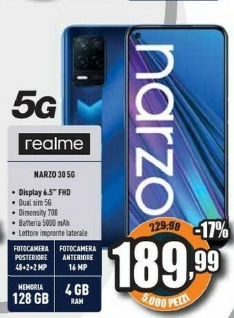 Unieuro Narzo 30 5g display 6.5" fhd offerta