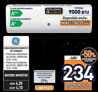 Unieuro Condizionatore monosplit kit gesnqg25 offerta