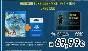 Unieuro Horizon forbidden west ps4 + gift card offerta