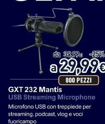 Unieuro Gxt 232 mantis nero microfono per pc offerta