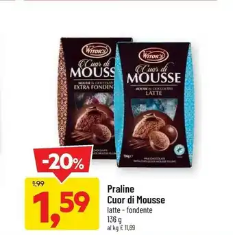 DPiù Praline cuor di mousse latte/fondente 136g offerta
