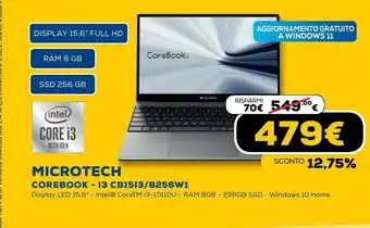 Euronics Microtech corebook - 13 cb15i3/8256wi offerta