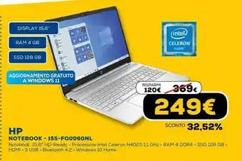 Euronics 15s-fq0060nl computer portatile 39,6 cm (15.6") hd intel® celeron® 4 gb ddr4-sdram 128 gb ssd wi-fi 5 (802.11ac) windows 10 h offerta