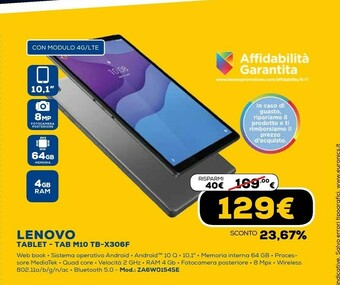 Euronics Tablet tab m10 tb-x306f offerta