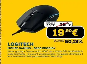 Euronics G g203 prodigy mouse usb tipo a 6000 dpi offerta